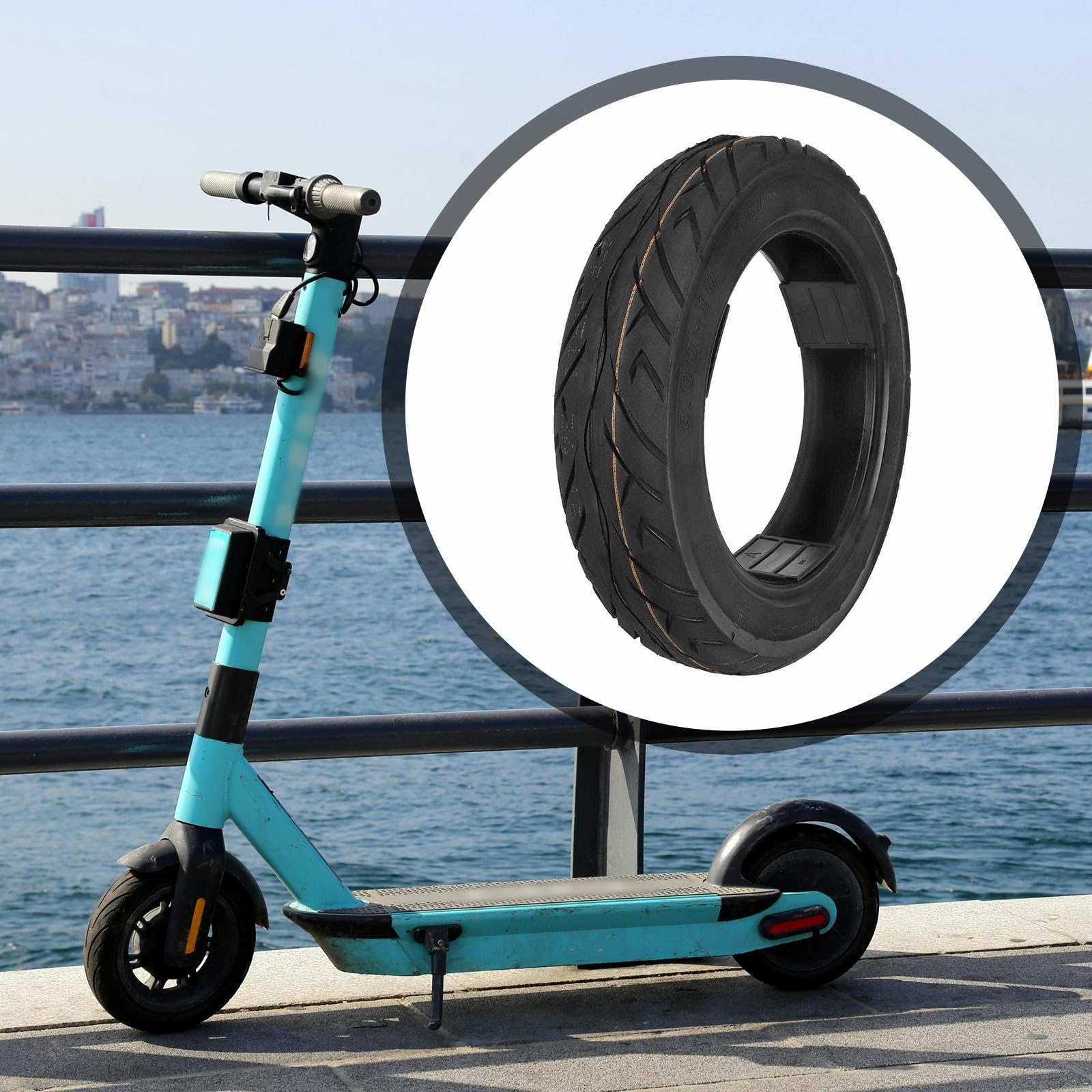 Neumático para Scooter Eléctrico Repuesto de Goma 10 Pulgadas Accesorios Antideslizantes con Absorción de Impactos Fácil Instalación Adecuado para