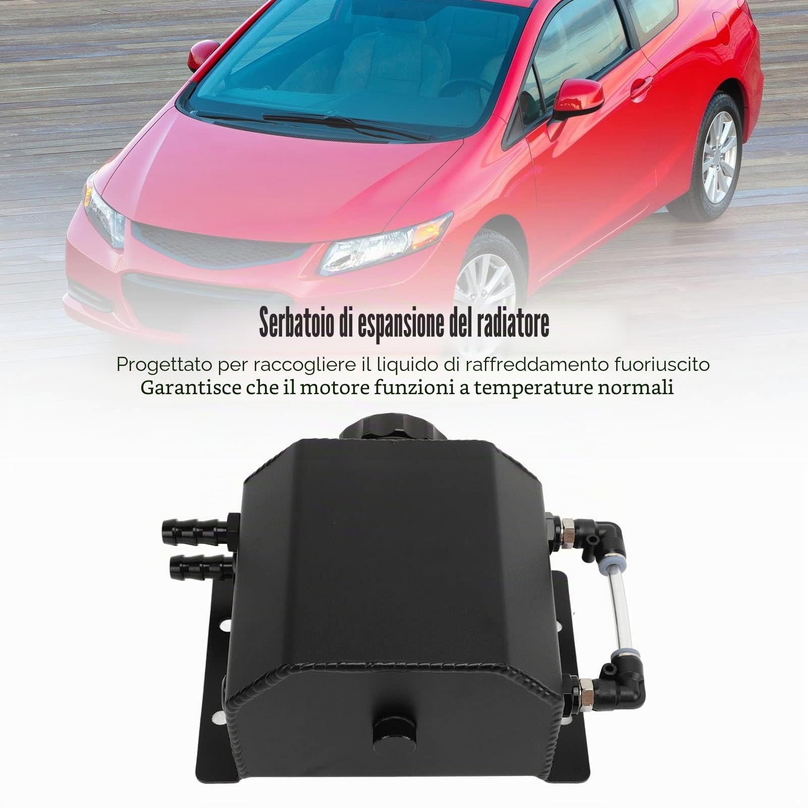 Serbatoio di Espansione del Radiatore Serbatoio di Espansione del Liquido di Raffreddamento del Motore Universale Serbatoio della Bottiglia del Serbatoio di Troppopieno in Lega (Nero)