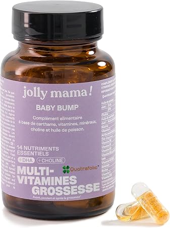 JOLLY MAMA Baby Bump Jolly Mama - Multivitamines Grossesse avec DHA et Quatrefolic 60 Capsules