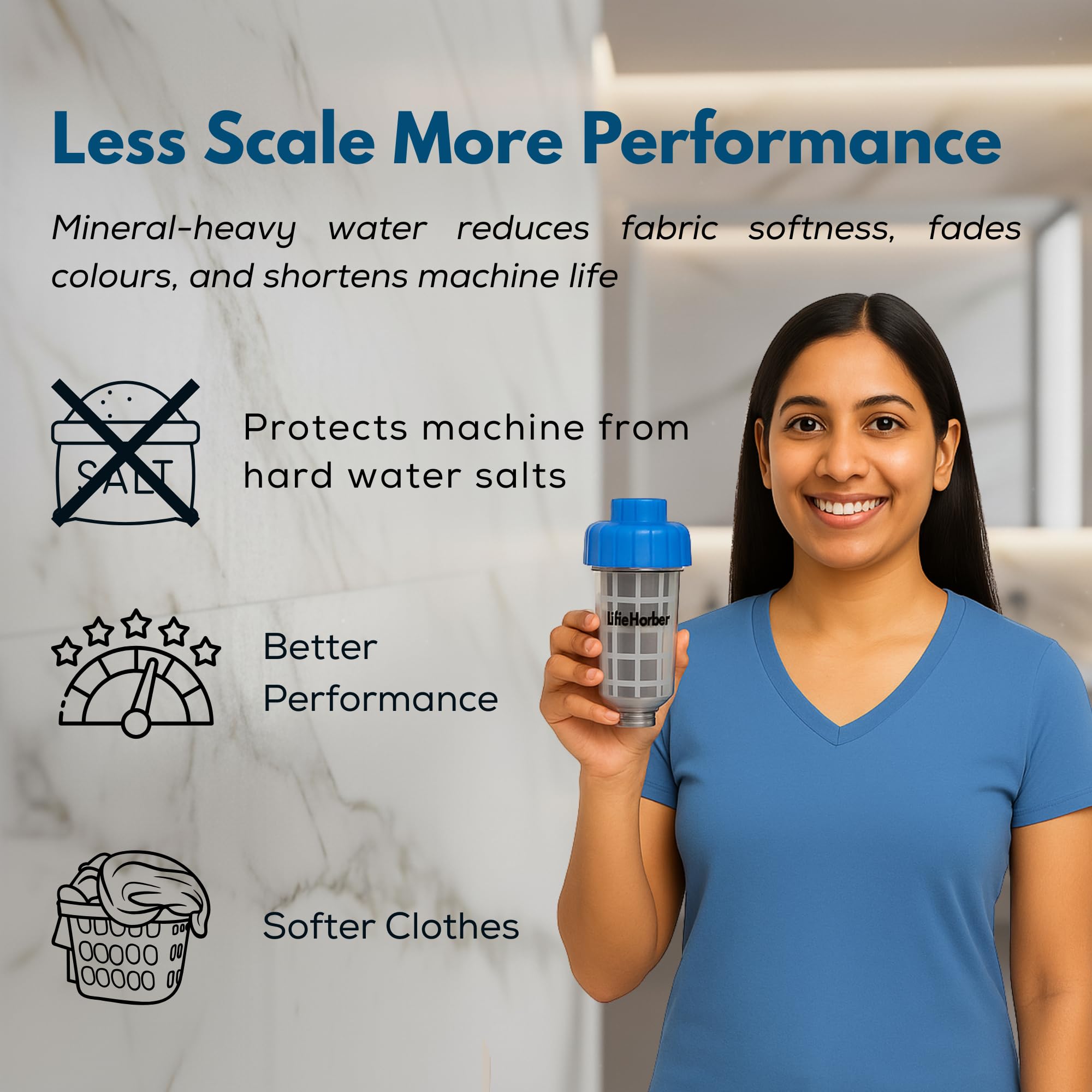 Life Harbor Universal Washing Machine Water Filter & Softener – Fits Front & Top Load (LG, IFB, Whirlpool, Samsung)