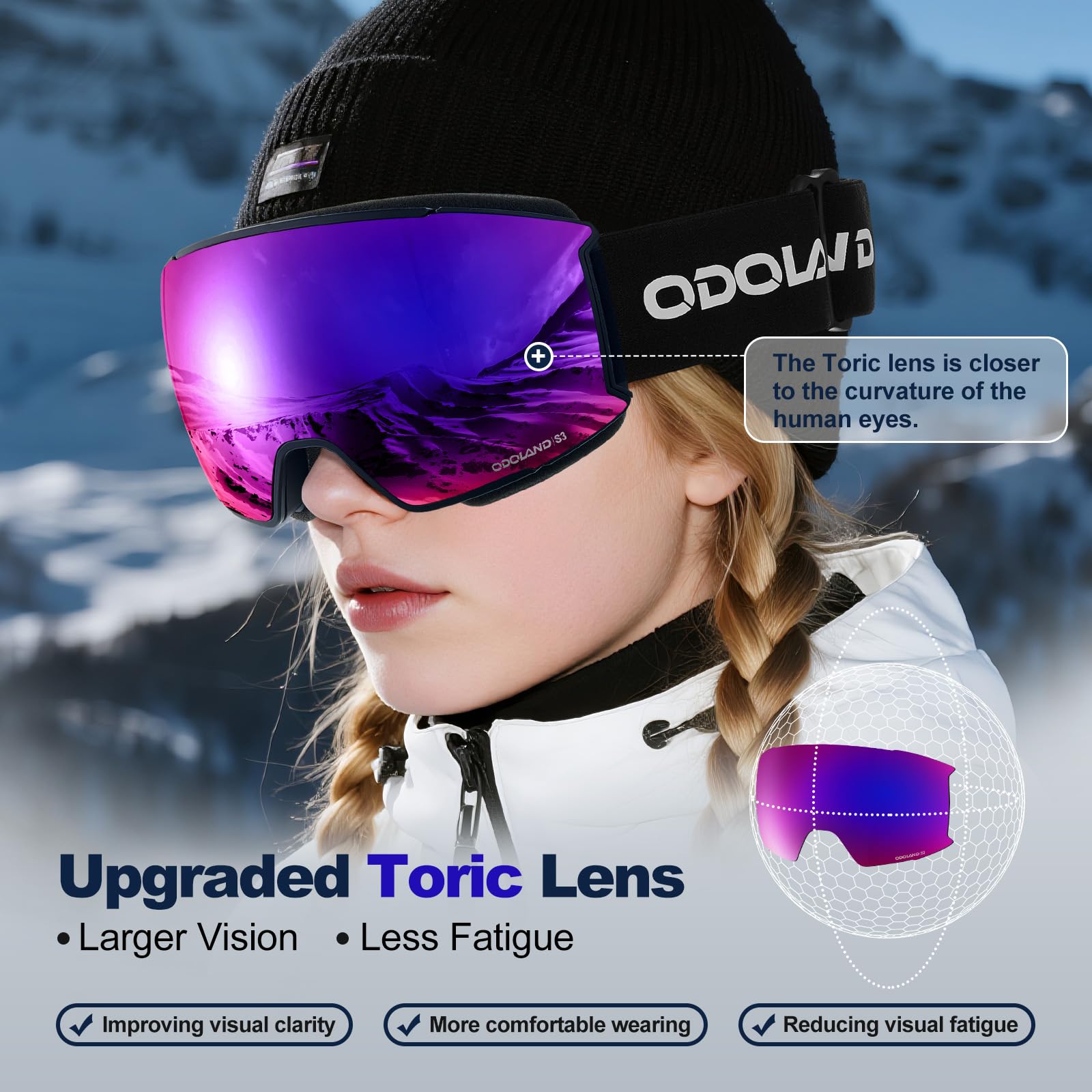 Odoland Set di Maschere da Sci con Lenti Rimovibili, Lenti Intercambiabili Magnetico Anti-Fog e Protezione UV, Occhiali da Sci per Adulti e Adolescenti, Compatibile con Casco