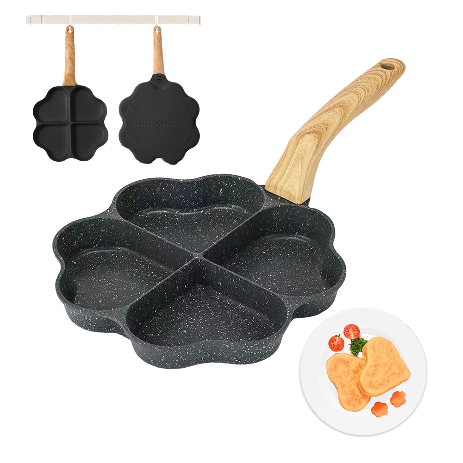 VAODO 4-Cup Nonstick Egg Frying Pan, Healthy Granite Heart Breakfast Pan, Saucepan, Crêpe Pan, for Gas and Induction Stove Tops