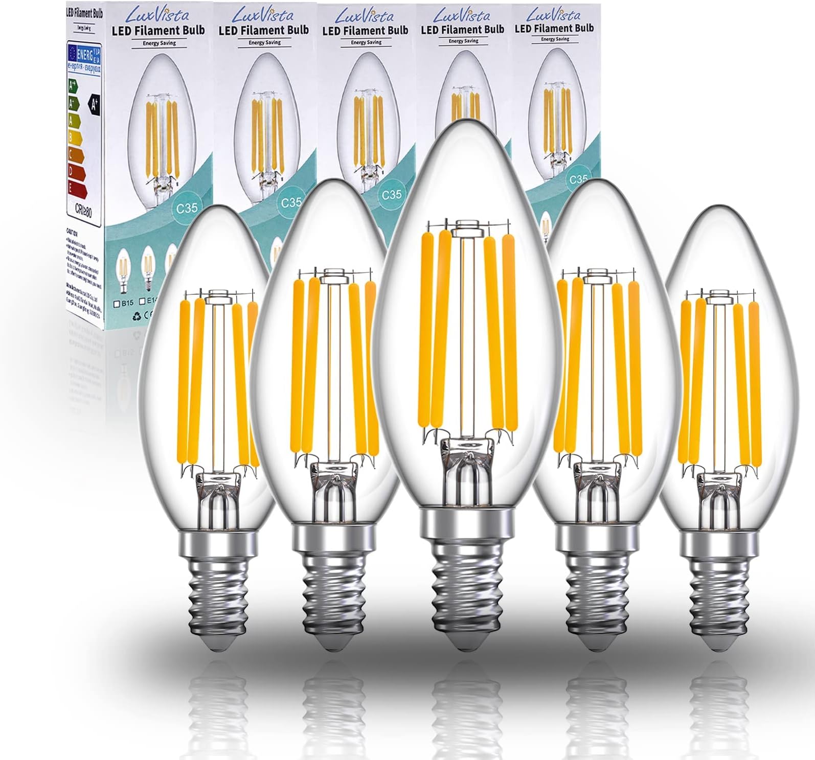 Luxvista E14 LED Candle Filament Bulb Dimmable Warm White 2700K 4W