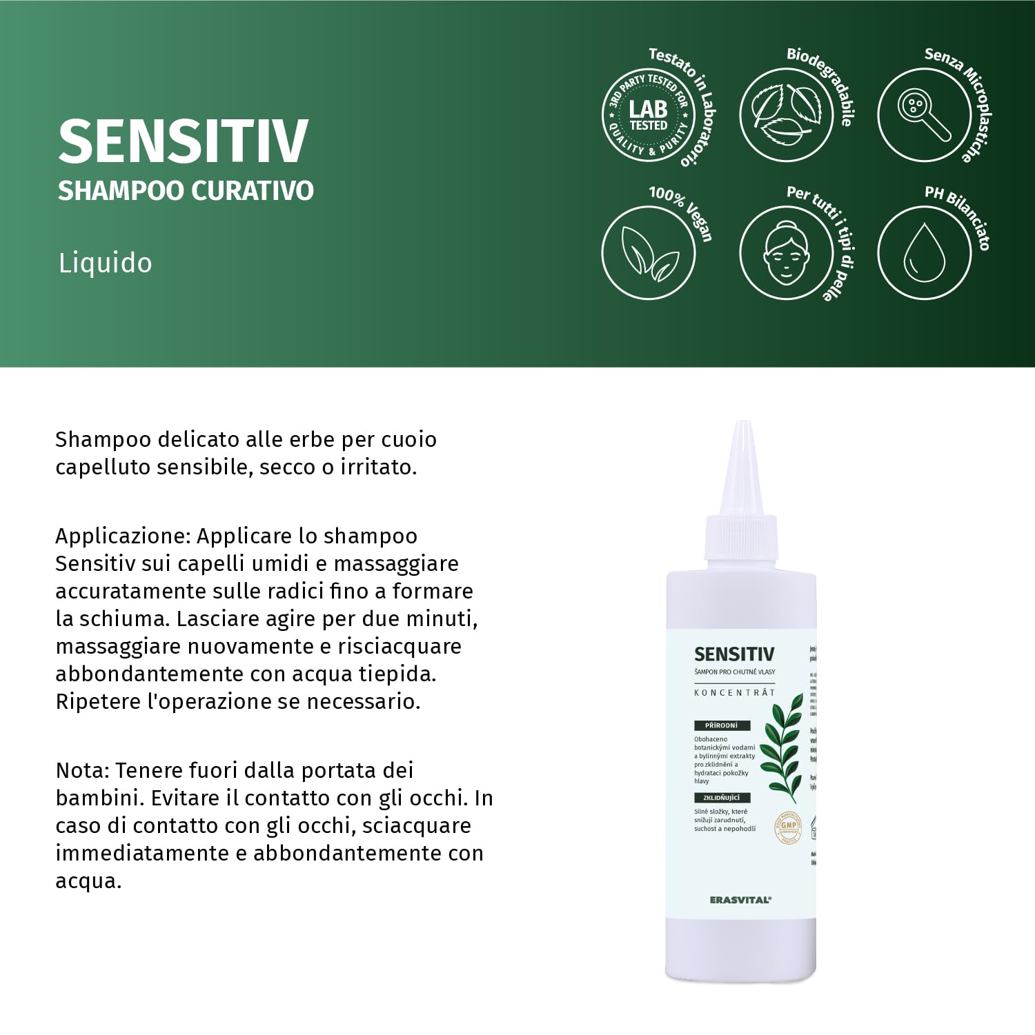 Shampoo delicato alle erbe con ectoina per cuoio capelluto sensibile, secco o irritato. Vegano (1000 ml)