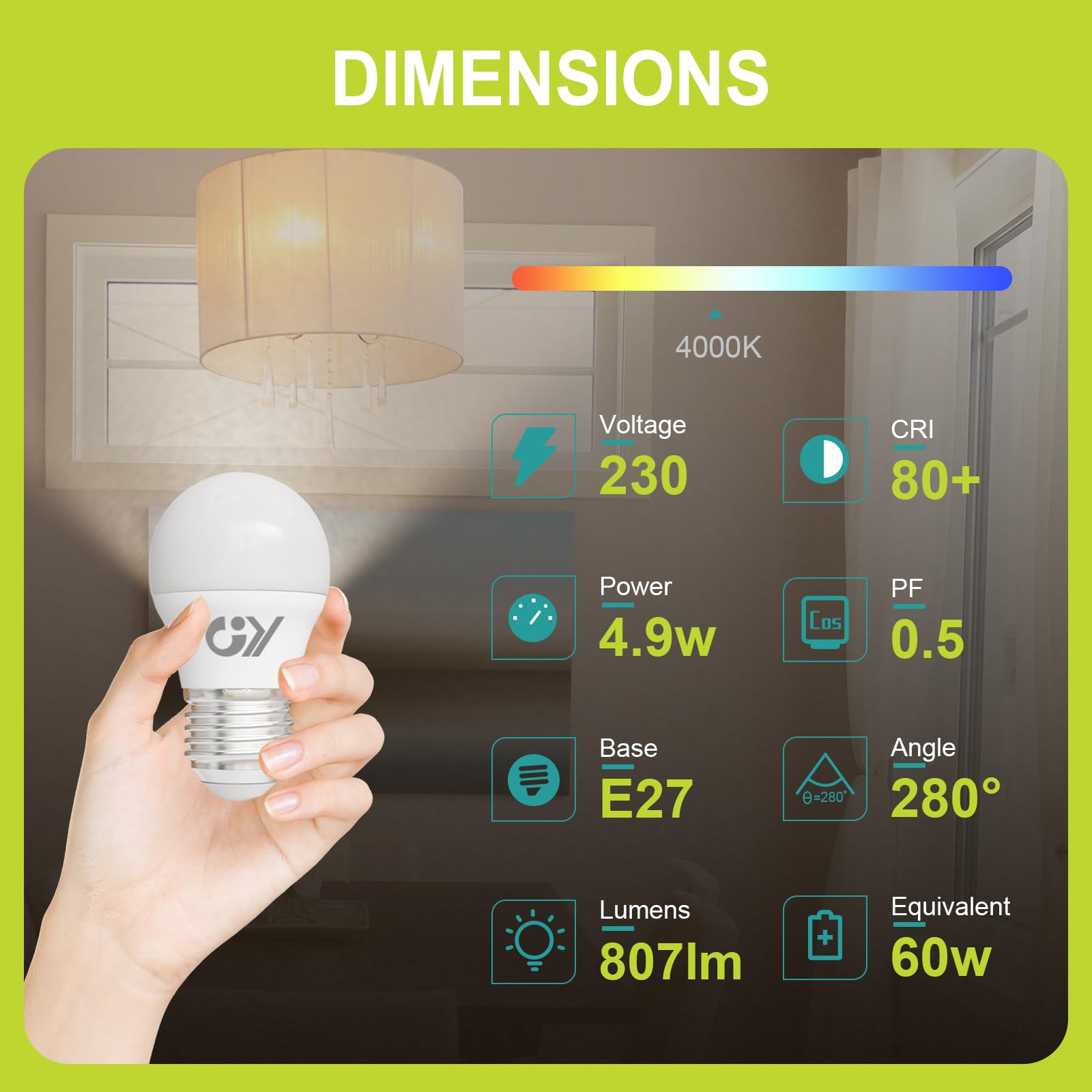 GY Lampadine LED E27, 4.9W (equivalenti a 60W), Lampadine LED Attacco Piccolo G45, 4000K Luce Naturale, 807 Lumen, Lampadine Risparmio Energetico Bianco Neutro, Certificazione CE, 12 Pezzi