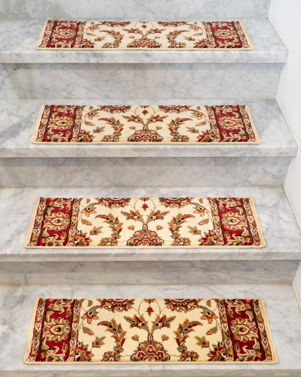 Natural Area Rugs Cream Sidney DIY Pet Friendly Carpet Stair Treads/Rugs Safety Slip Resistant for Kids, Elders, and Dogs. 9" x 29" (13) w/Double Sided Strips Included