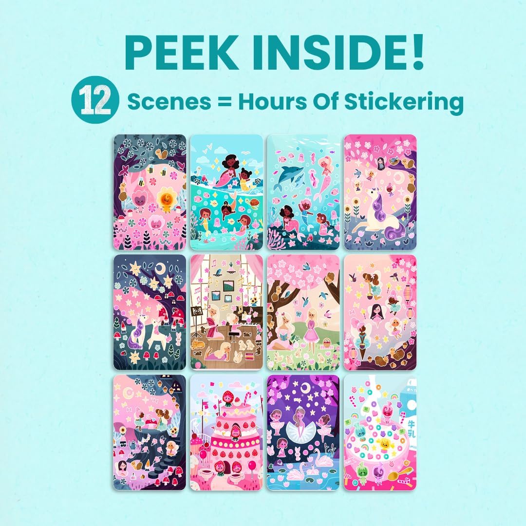 A Magical World 500+ Sticker Book for Girls by Cupkin Toddler Airplane Activity Coloring + Sticker Book, 12 Coloring Pages + Scenes for 2-8 Years Children's, Valentines Gifts for Kids - Image 5