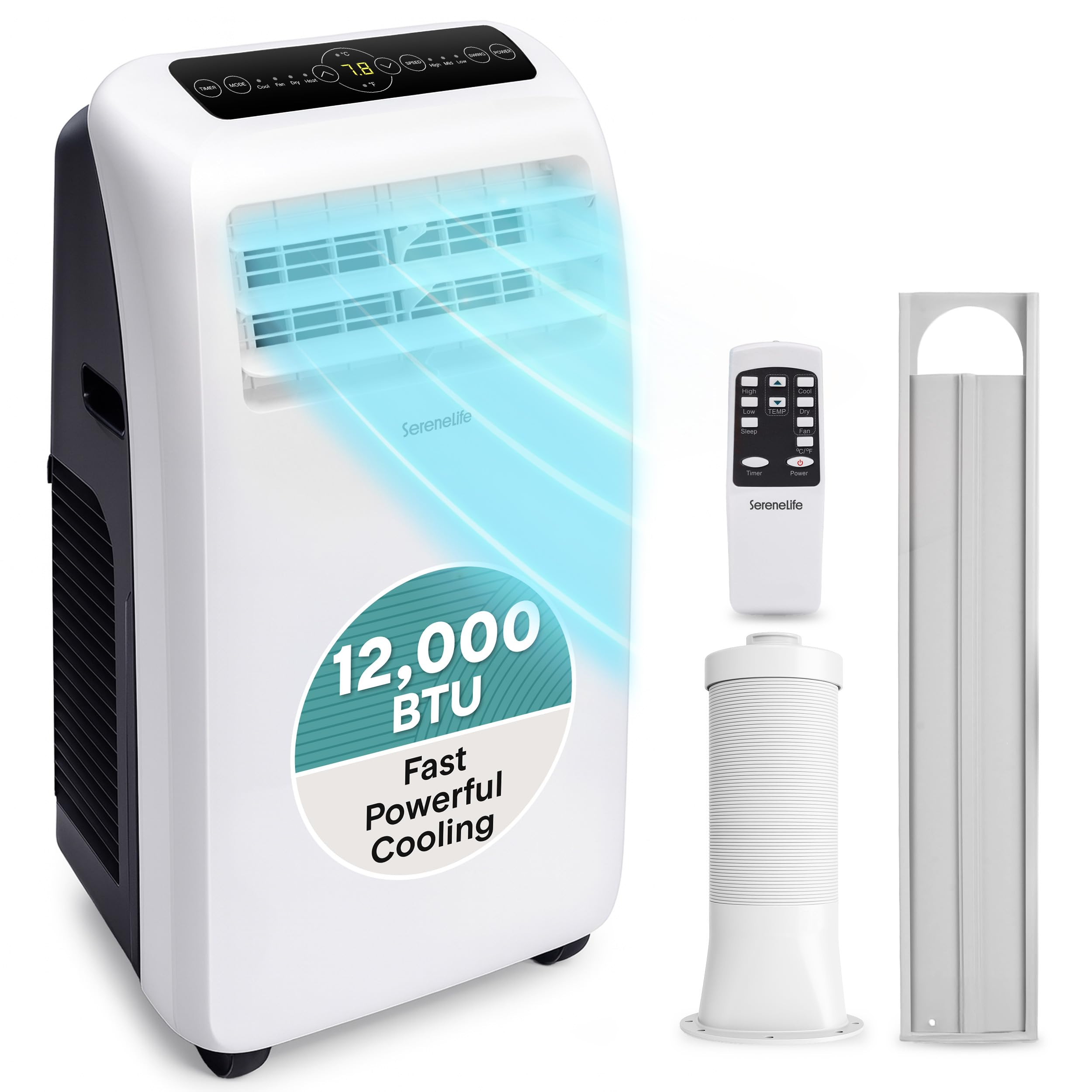 Photo 1 of SereneLife Portable Air Conditioner 12,000 BTU with Built-in Dehumidifier - Portable AC unit for rooms up to 550 sq ft - Small AC Unit Remote Control, Window Mount Exhaust Kit