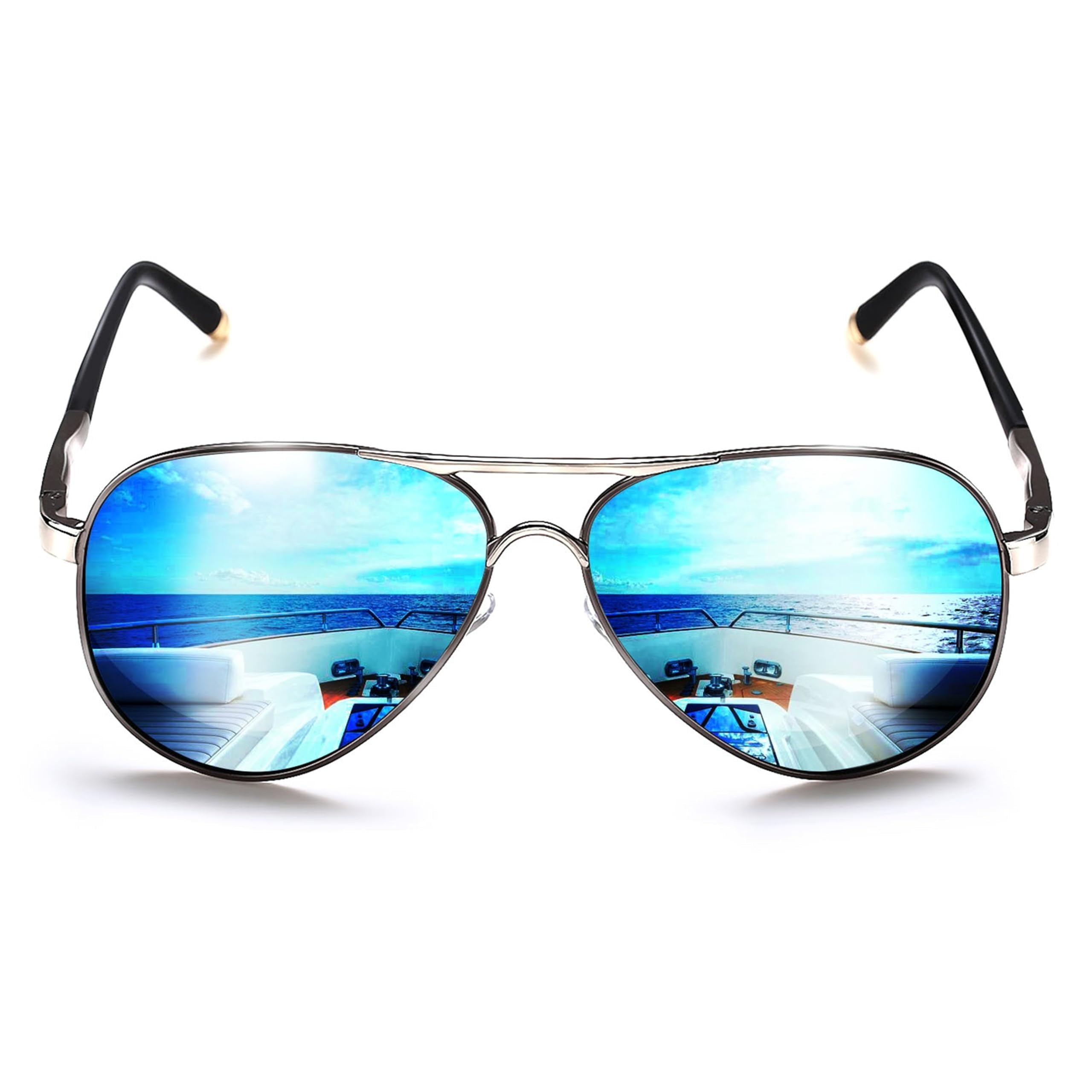 Polarized Aviator Sunglasses for Men Women Metal Flat Top Sunglasses lightweight Driving UV400 Outdoor 58mm