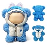17cm Doll Clothes, Plush Shark Outfit and Clothes Accessories, Hooded One-Piece Suit with Zipper, Fluffy Blue Dress Up Clothes for Dolls (No Doll)