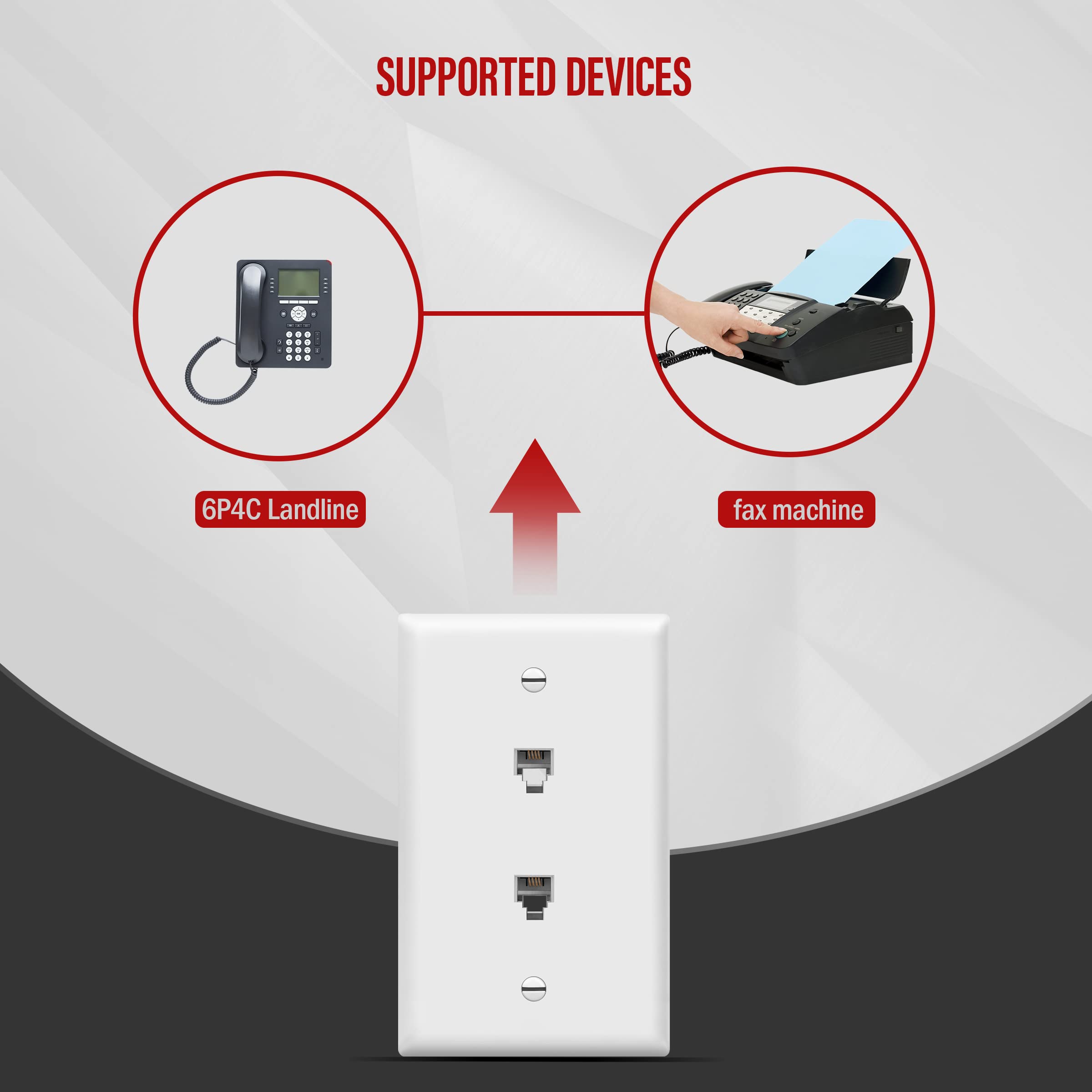 Enerlites 6651-W 1 Gang 2 modułowe telefoniczne duplex RJ11 6-pozycyjne gniazda 4-żyłowe, białe