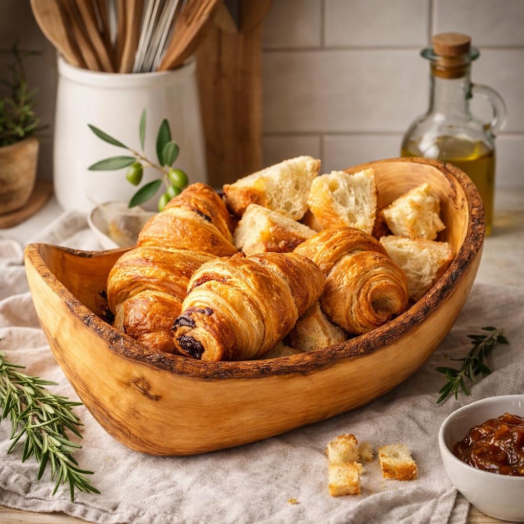 Cestino per frutta rustico, in legno di ulivo naturale, taglio unico per frutta, cesto artigianale per cucina, tavolo, frutta, verdura, panini da pasticceria, 30 cm