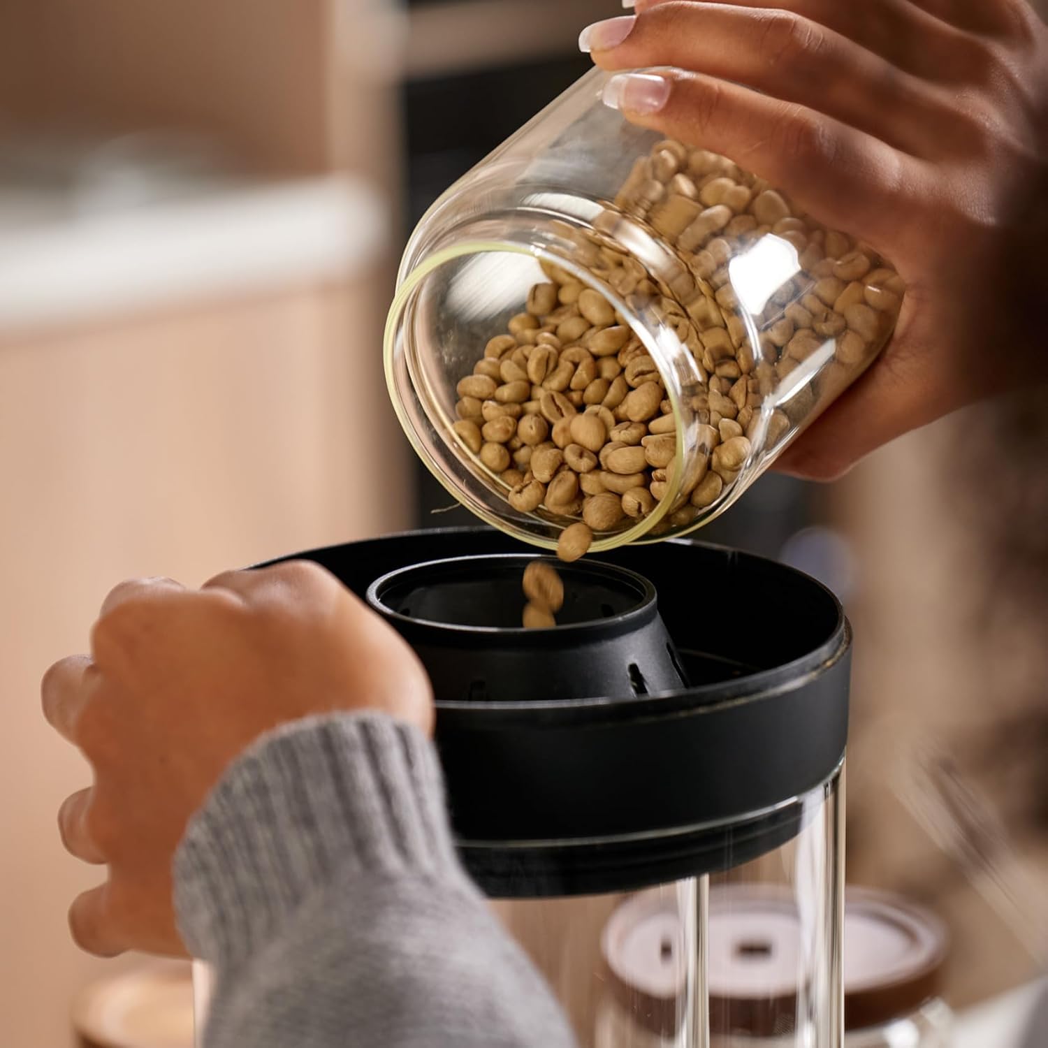 Smart Home - Tostador de granos de café, pantalla digital, modos automático y manual, capacidad de 300 g, colección de humo ultra bajo, visualización transparente, refrigeración automática