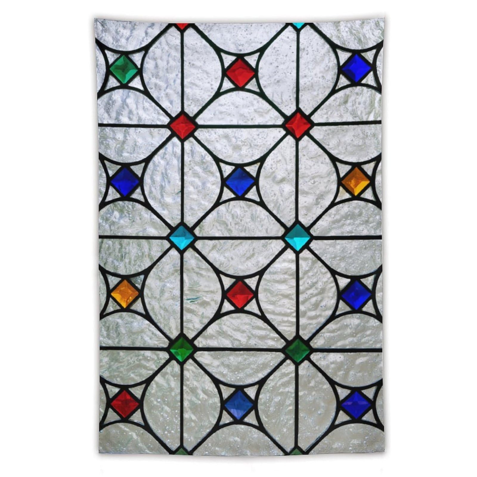 Jubonexis Geometric Stained Glass Window Panel White Frosted Tapestry Polyester Aesthetic Wall Hanging Bedroom Living Room Dorm Decor 40"x60"