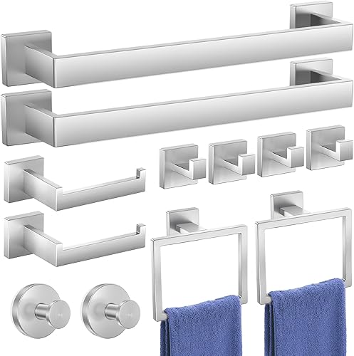 Miniatura 11 de Juego de accesorios de hardware para baño: juego de barra de toallas de baño de 5 piezas, toalleros para baño montados en la pared, SUS304 de acero