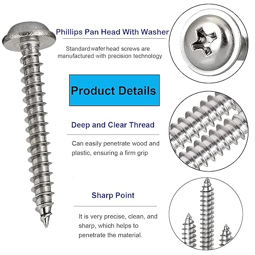 Miniatura 3 de 700 piezas de cabeza pequeña Phillips con arandela tornillos autorroscantes, acero inoxidable 304, pequeñomini M2 M2.3 M2.6 M3 tornillos de madera,