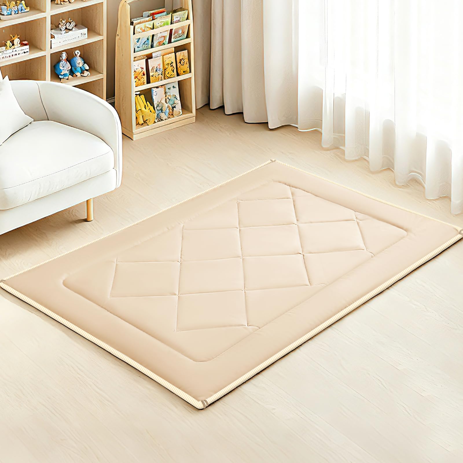 Herenear Tienda Campaña Infantil con 2 Puertas, Cabañas para Niños con Luces Banderas y Bajera, Casitas Infantiles Tela Interior, Ideal Casita Infantil para Niños Niñas (Esterilla para Tienda)