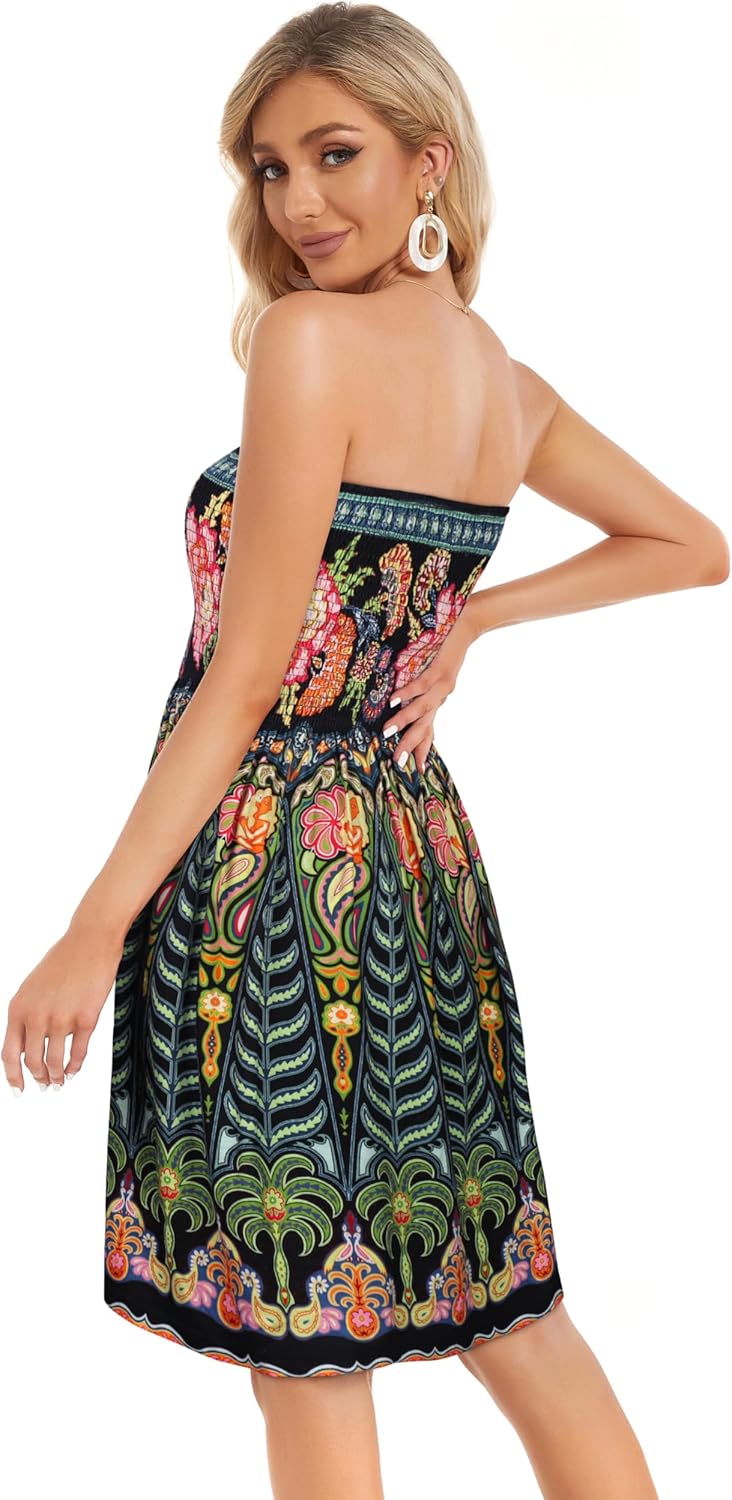 CHICGAL Summer Dresses for Women Beach Cover Ups Strapless Boho Floral Print Sundress - Image 4