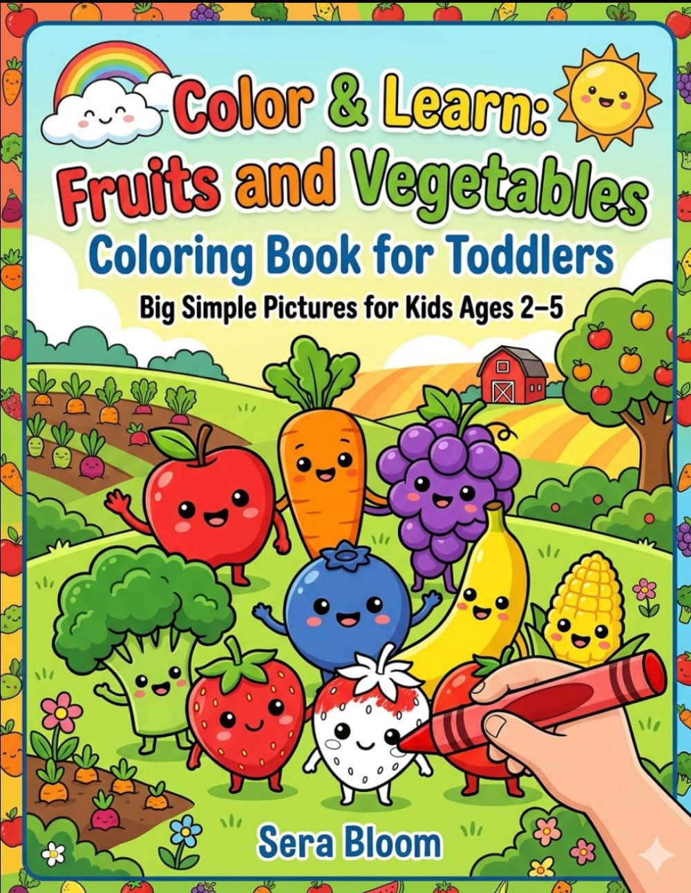 Color & Learn: Fruits and Vegetables Coloring Book for Toddlers: Big Simple Pictures for Kids Ages 2–5