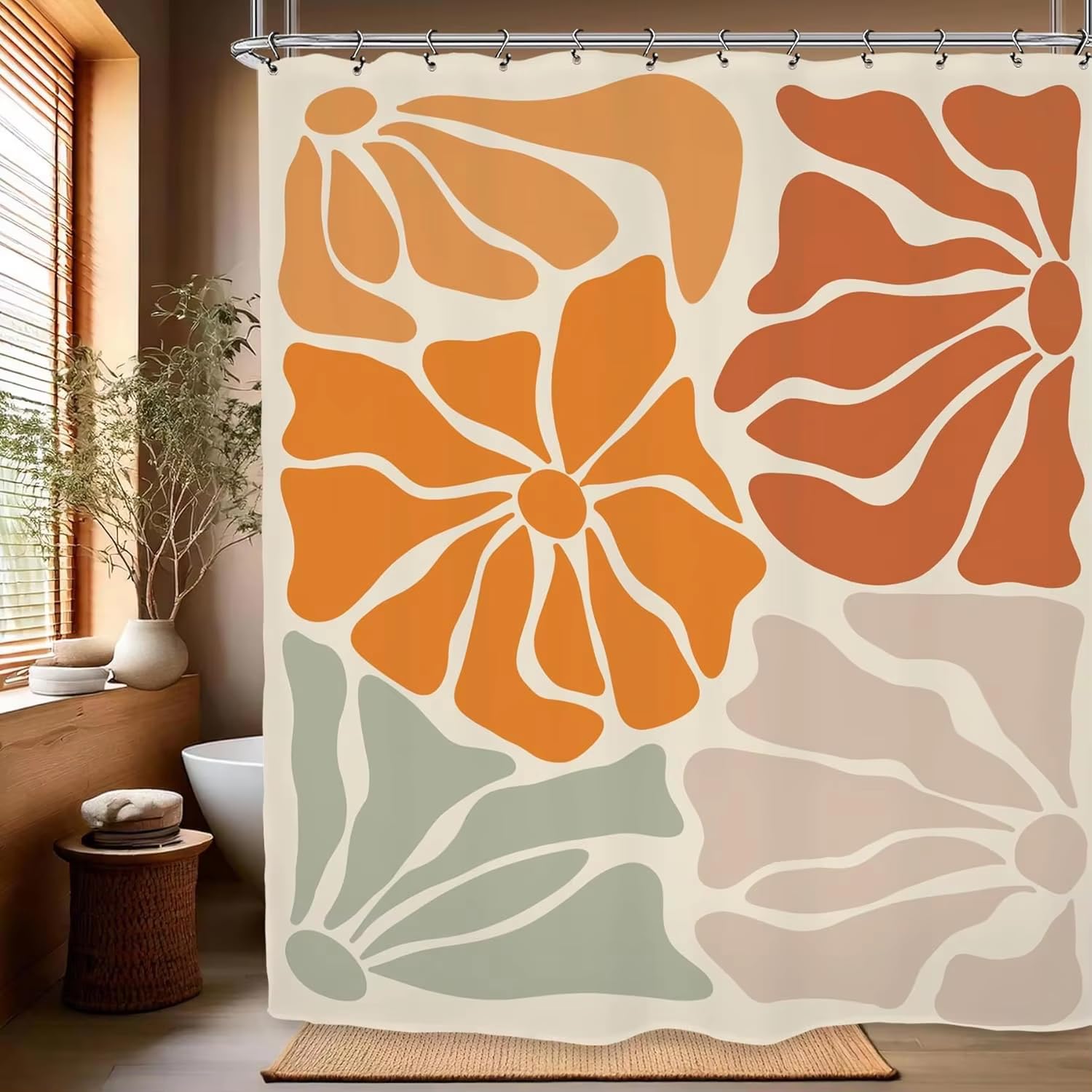 GFRYIIO Abstract Floral Print Shower Curtain Polyester fabric Waterproof Mildew Resistan With Hooks Machine Washable for Home & Hotel Bathrooms 90x180cm/35x71in(WxH)