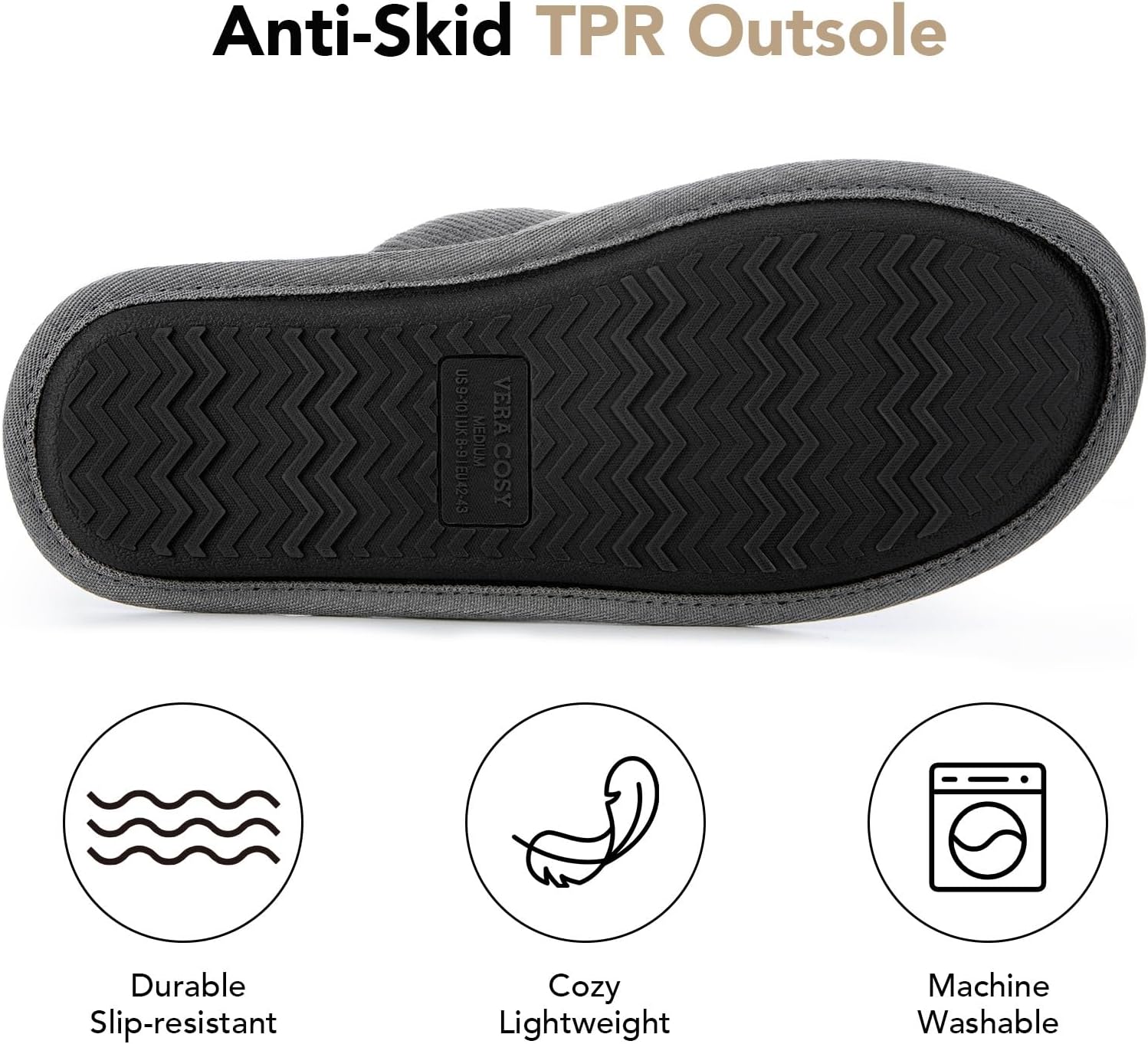 VeraCosy Men's Corduroy Scuff Slippers Soft Comfy Memory Foam Non-slip Indoor House Shoes - Image 5