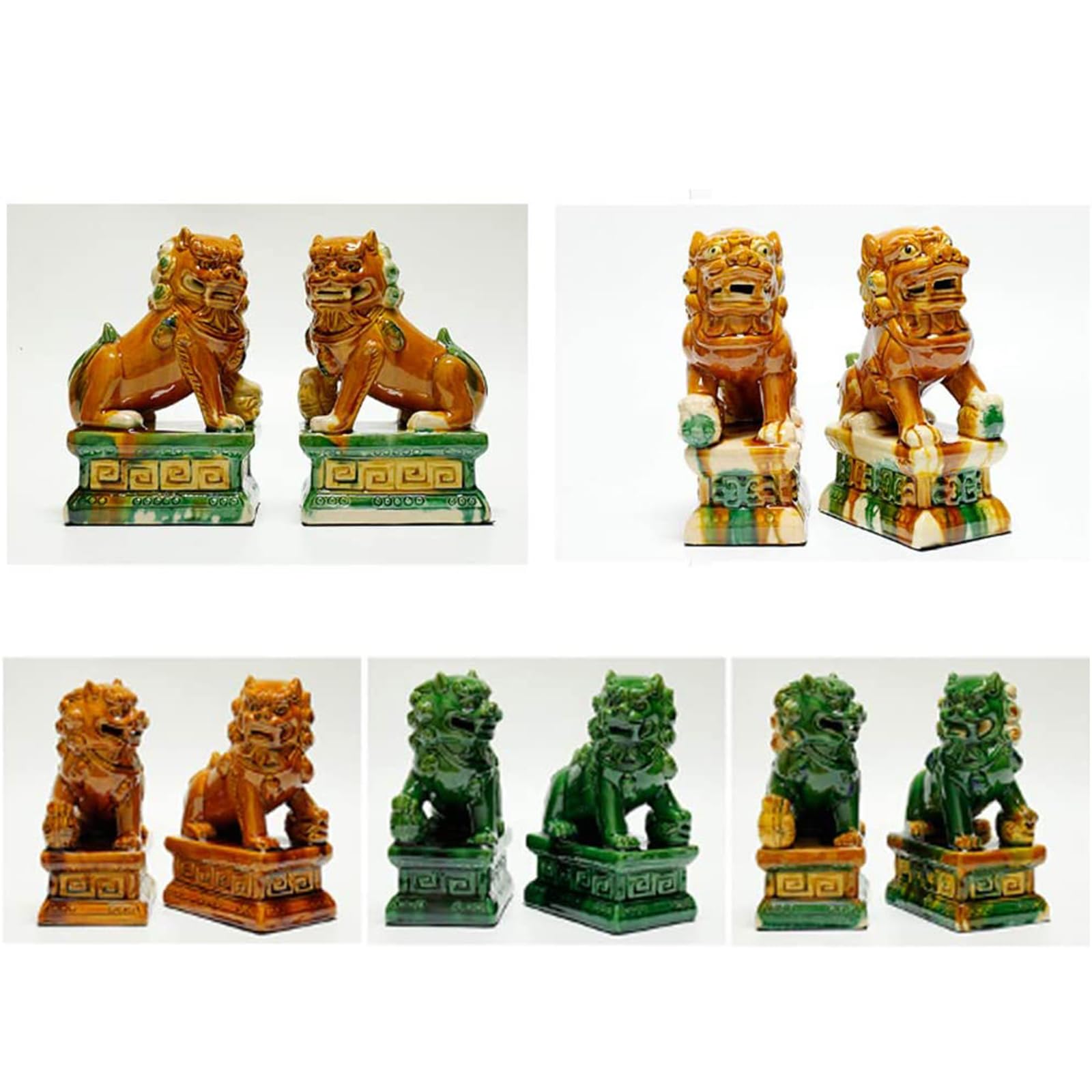 Statue Cani Foo Cinesi in Ceramica - Coppia di Leoni Guardiani del Tempio, Decorazione Feng Shui, Set Regalo Orientale,Verde,4.72 * 7.87in