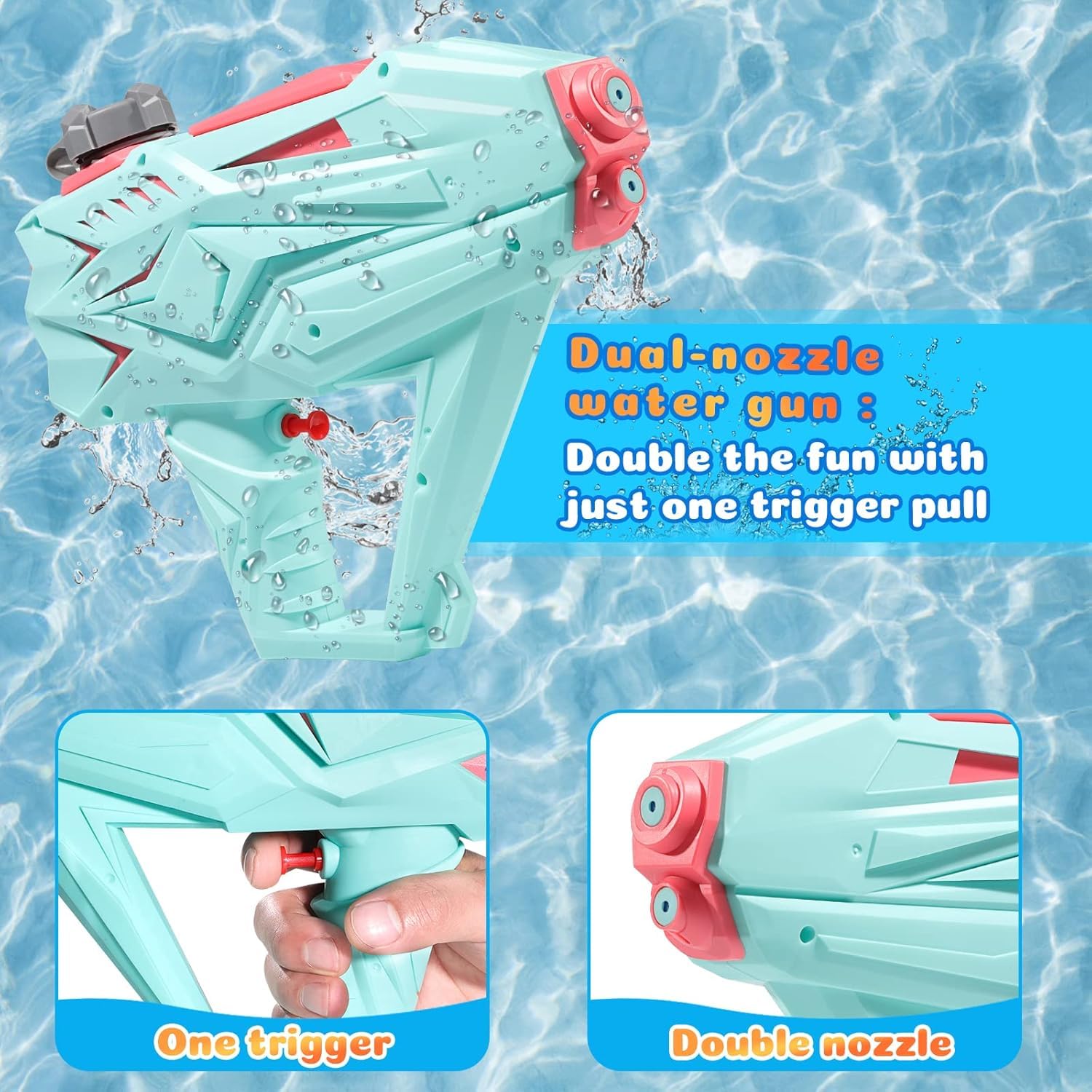 Storio Water Blaster Gun Blaster Squirt Gun - Double Nozzle Water Pistol for Kids Adult 600cc for Outdoor Pool Beach Yard Summer Swimming Water Fighting - Pool Toys Boys Girls Children Kids 3 4 7 8
