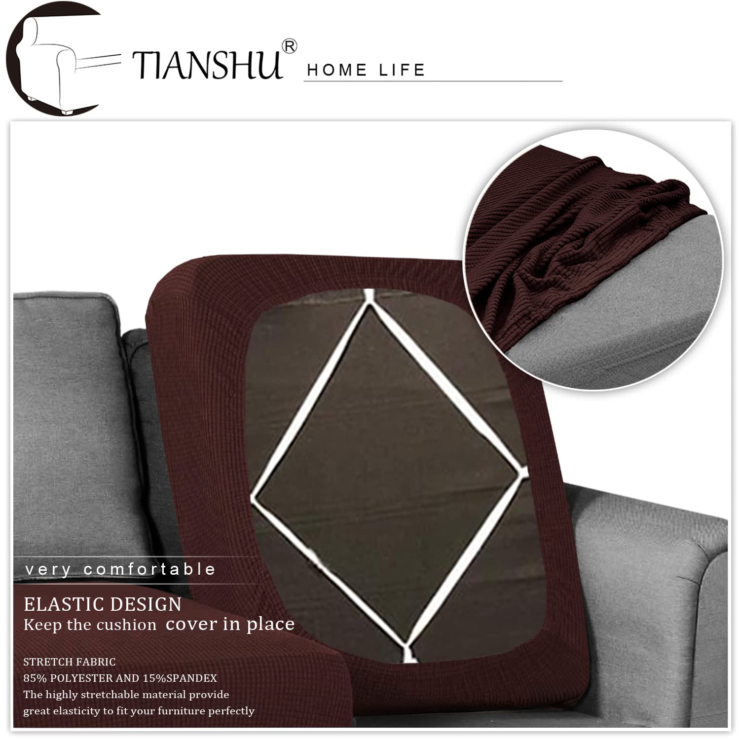 TIANSHU Copriseduta Divano Elasticizzato Fodera per cuscino ad alta elasticità Cuscino per divano Fodera per mobili Coprisedile per divano Fodere per cuscino a 3 posto (3 Posti, Cioccolate)