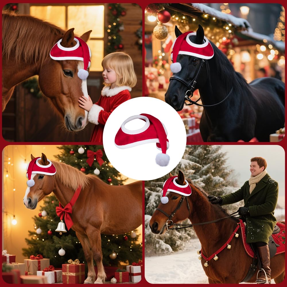 Bonnet de Noël pour Cheval, Bonnet de Noël avec Cheval, Bonnet de Noël pour Casque D'équitation, Accessoires de Noël pour Chevaux, Tenue pour Noël, 35 cm x 43 cm