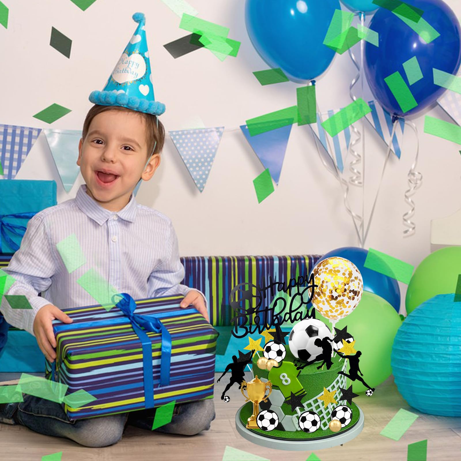 28PCS Decorazioni Torta Compleanno Calcio Bambino CHUNLINLAODA-decorazione per torte da calcio Decorazione Torta Calcio Feste A Tema Calcio Cake Topper per Ragazzo Compleanno Del Capretto (nero)