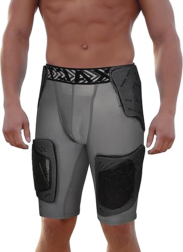 Miniatura 12 de Exxact Sports Gladiator - Faja de fútbol para adultos de 5 almohadillas para hombres con cadera, muslos, almohadillas para coxis, pantalones cortos
