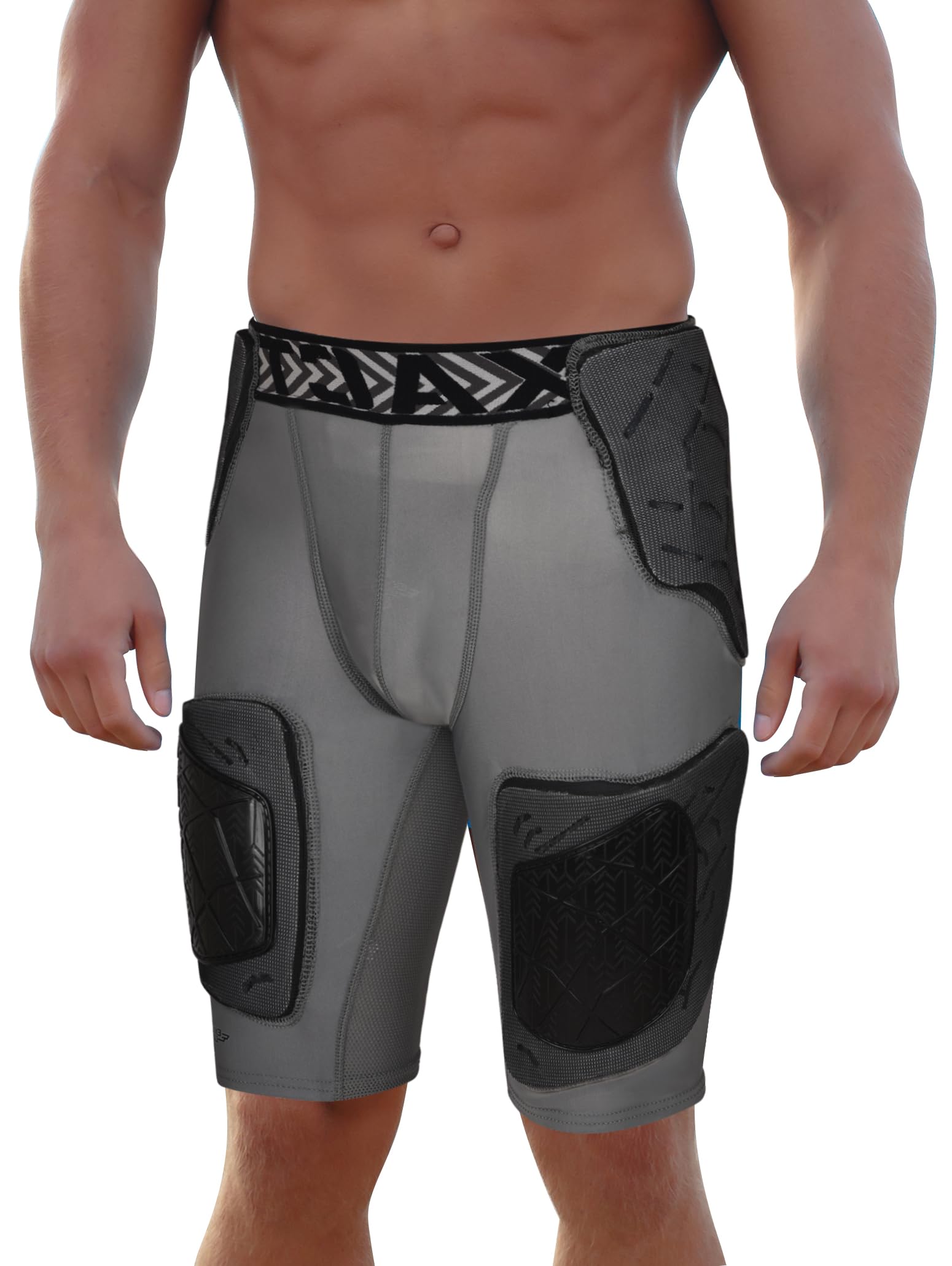 Exxact Sports Gladiator 5-Pad Adult Football Girdle for Men with Cup Pocket, Padded Compression Shorts with Integrated Hip, Thigh, Tailbone Pads,