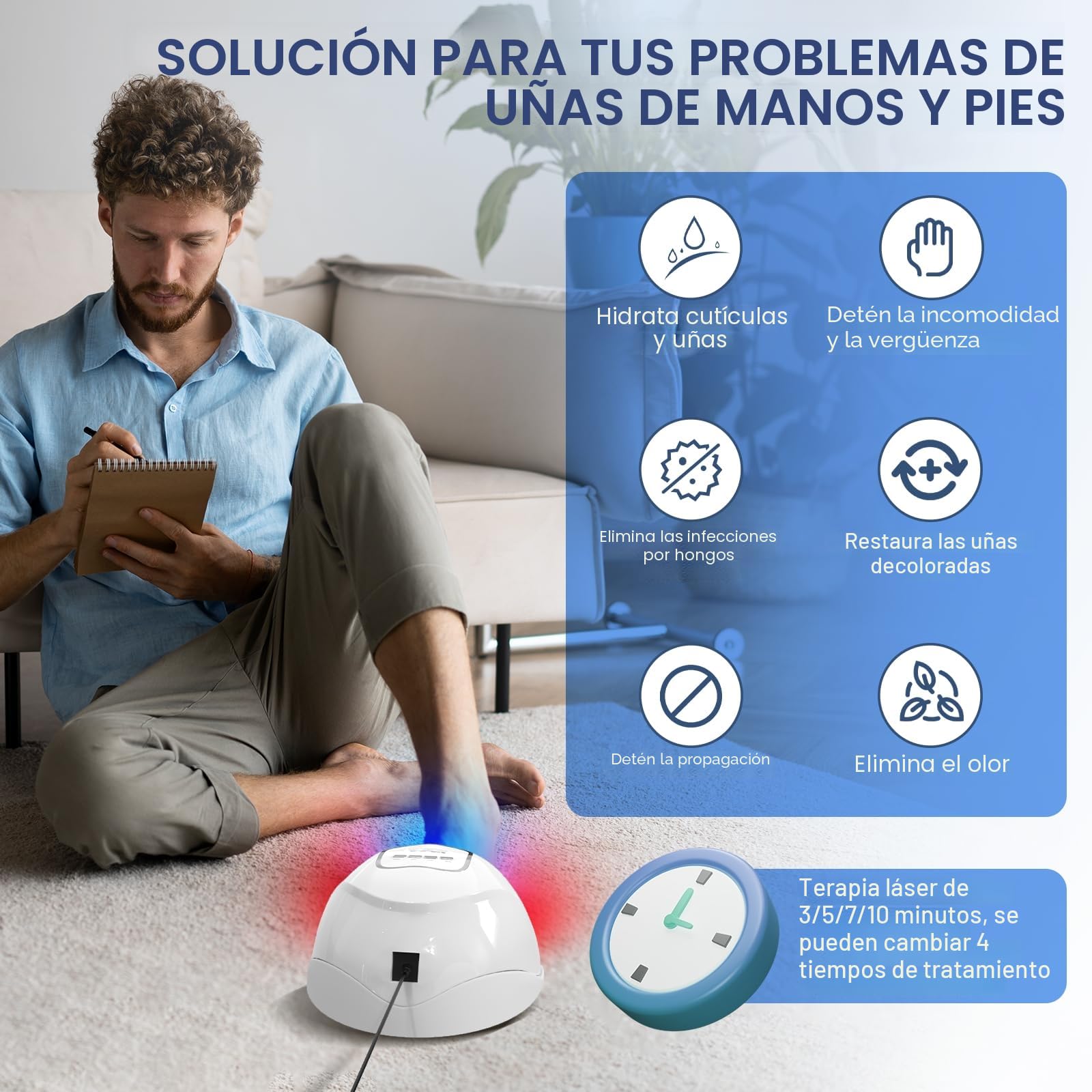 iKeener Dispositivo láser para hongos en las uñas, aprobado por la FDA, limpieza de uñas y onicomicosis, eliminador de hongos con luz azul de 15 x 470 nm + 30 x 650 nm luz roja, sesiones
