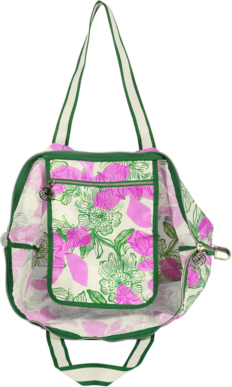 Lilly Pulitzer Large Packable Tote, Reusable Grocery Bag that Packs Into Itself, Tote with Shoulder Strap and Zipper