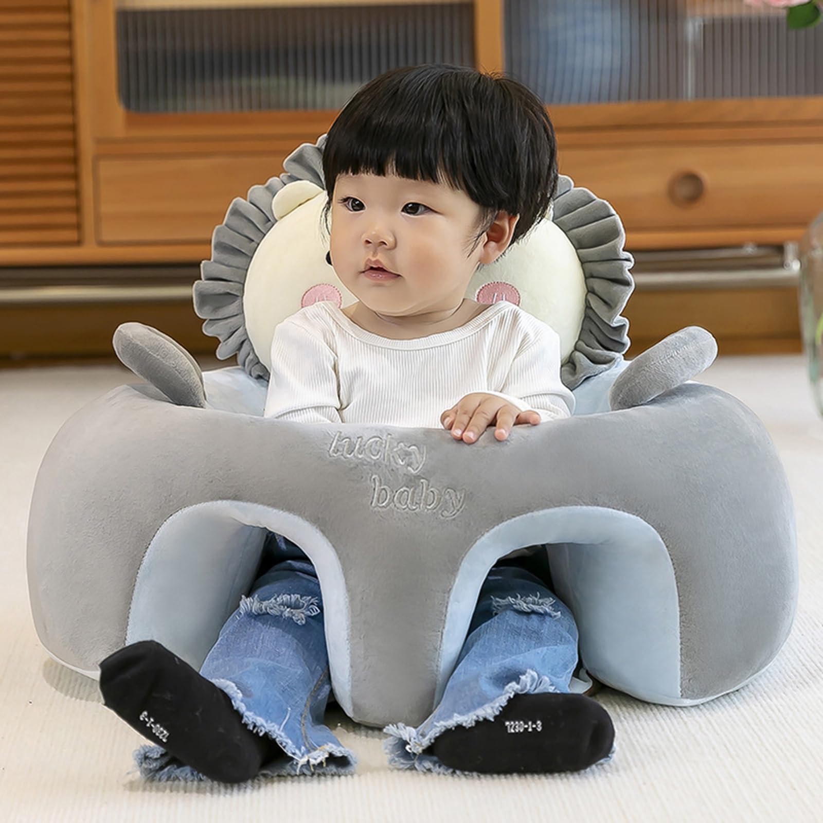 Seggiolino di supporto per bambini con animali dei cartoni animati, in peluche, per imparare a sedersi, lavabile, per schienale della testa, seduta (solo copertura)
