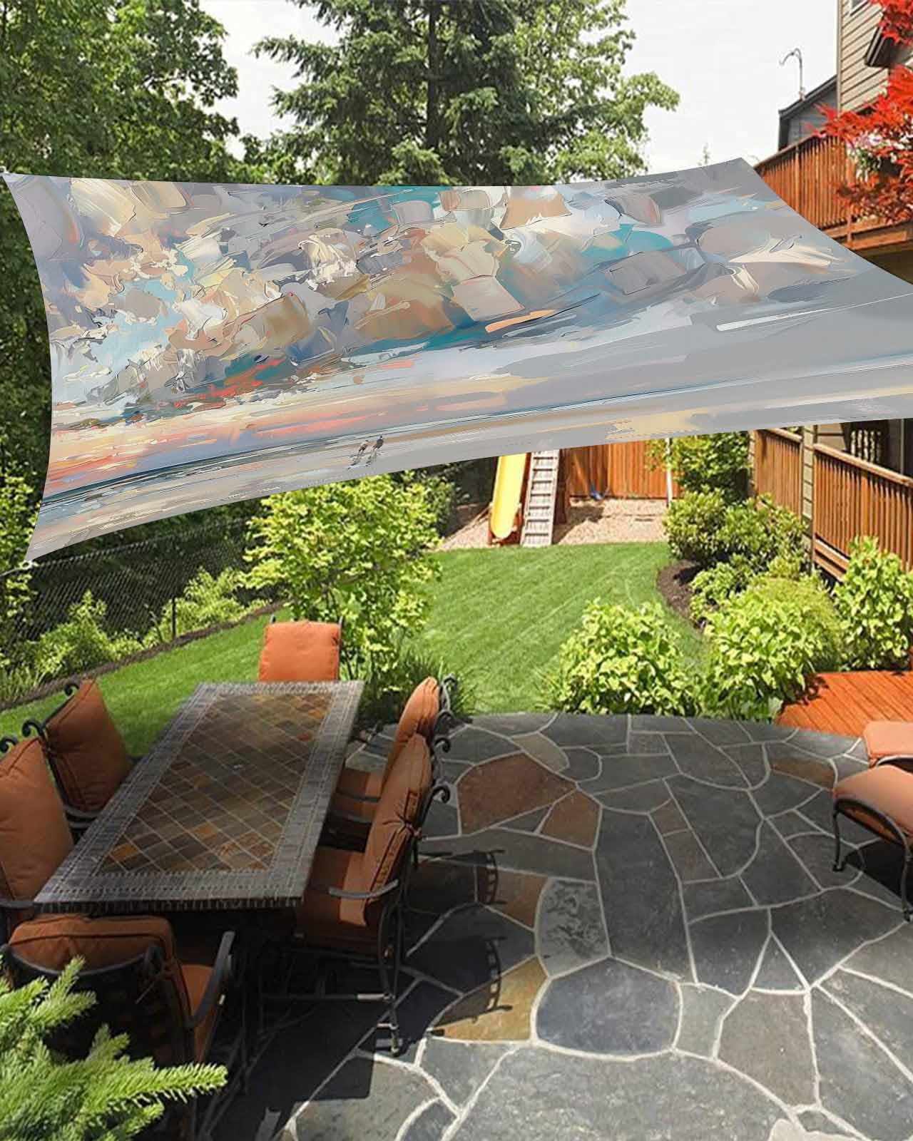 Abstract Grey Sun Shade Sail Waterproof Rectangle,UV Block Sail Shade Canopy Awning Outdoor Privacy Shade Cover for Patio Pergola Deck Backyard 6.5'x10' Contemporary Graffiti Art Coastal Summer