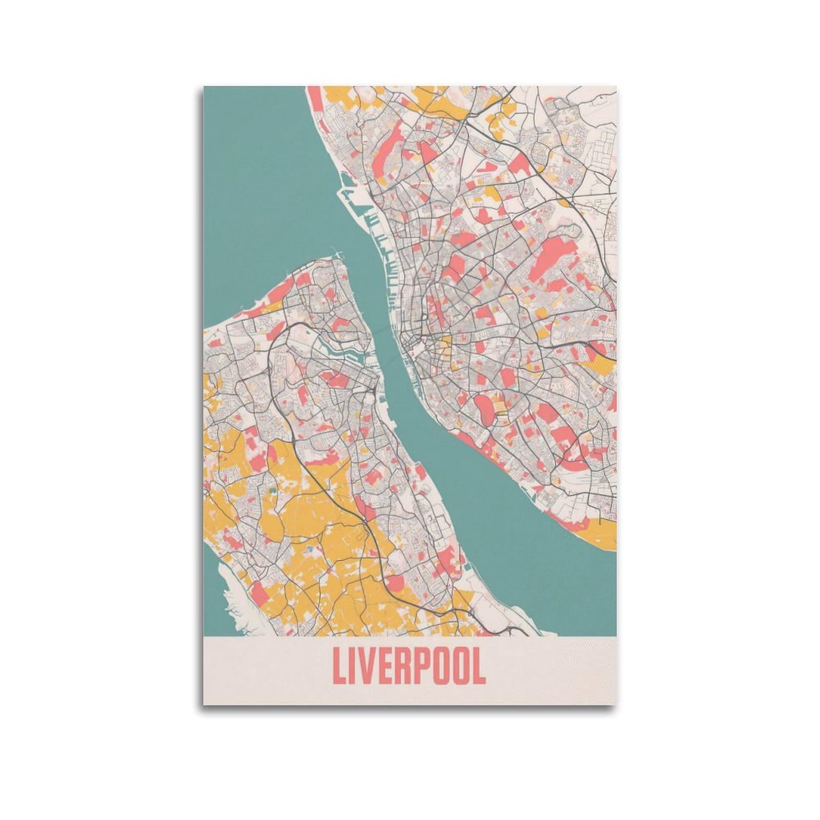 OKAHYS UK Liverpool Vintage Map Poster Decorative Painting Canvas Wall Artworks Picture 20x30inch(50x75cm)