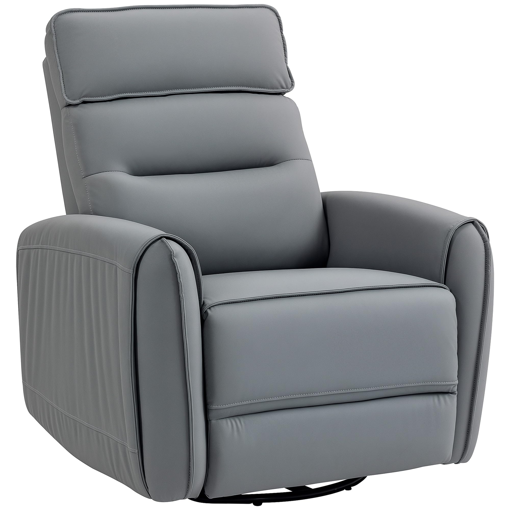 HOMCOM Poltrona Relax Reclinabile Manuale 135° con Poggiapiedi, Grigio | Seduta Ampia, Poltroncina Reclinabile Imbottita Girevole con Dondolo, Tessuto Effetto Pelle Traspirante, Salotto Soggiorno