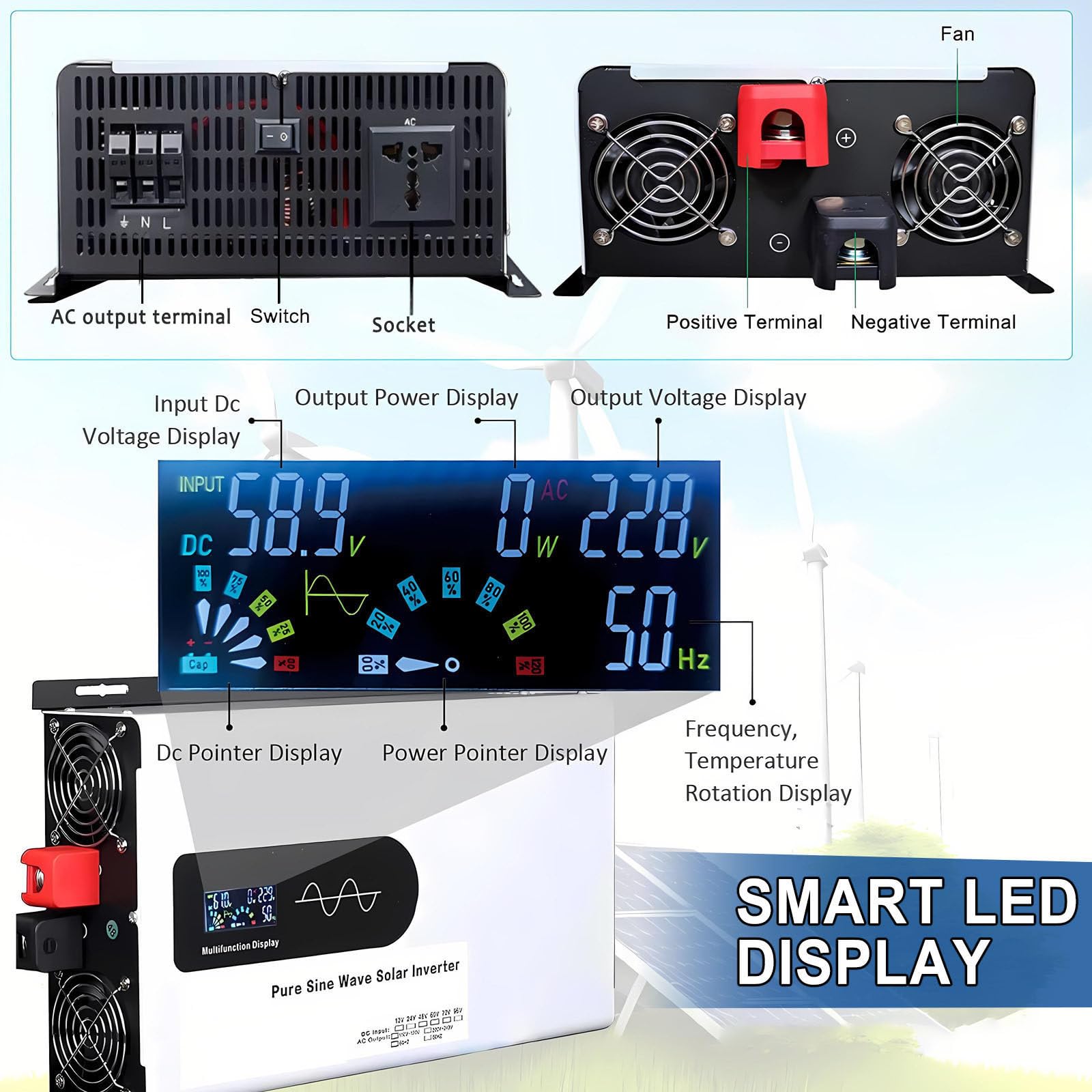 2025 Inverter Solare Ibrido da 5000-12000W Aggiornato, Inverter Bifase da 12 V/24 V/48 V/60 V/72 V CC a 230 V CA con Onda Sinusoidale Pura, Inverter in Parallelo 48V-12000W