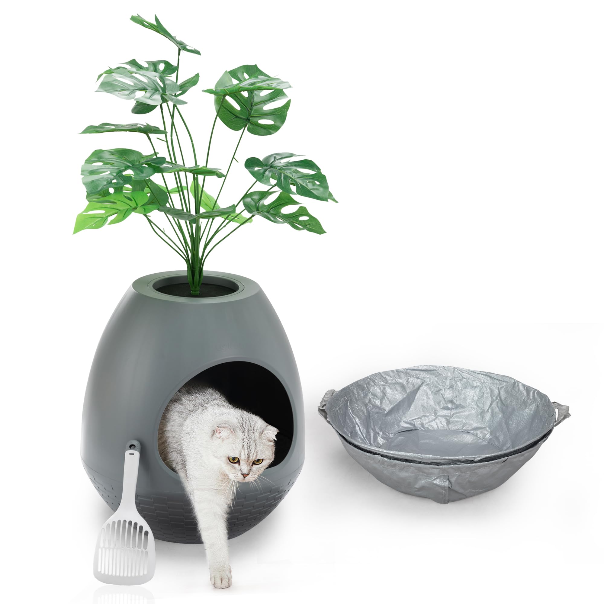 Arenero para gatos como maceta, caja de arena multifuncional con tapa y planta, arenero para gatos oculto, ideal para la mayoría de los gatos, la elección ideal para apartamentos y oficinas (gris)