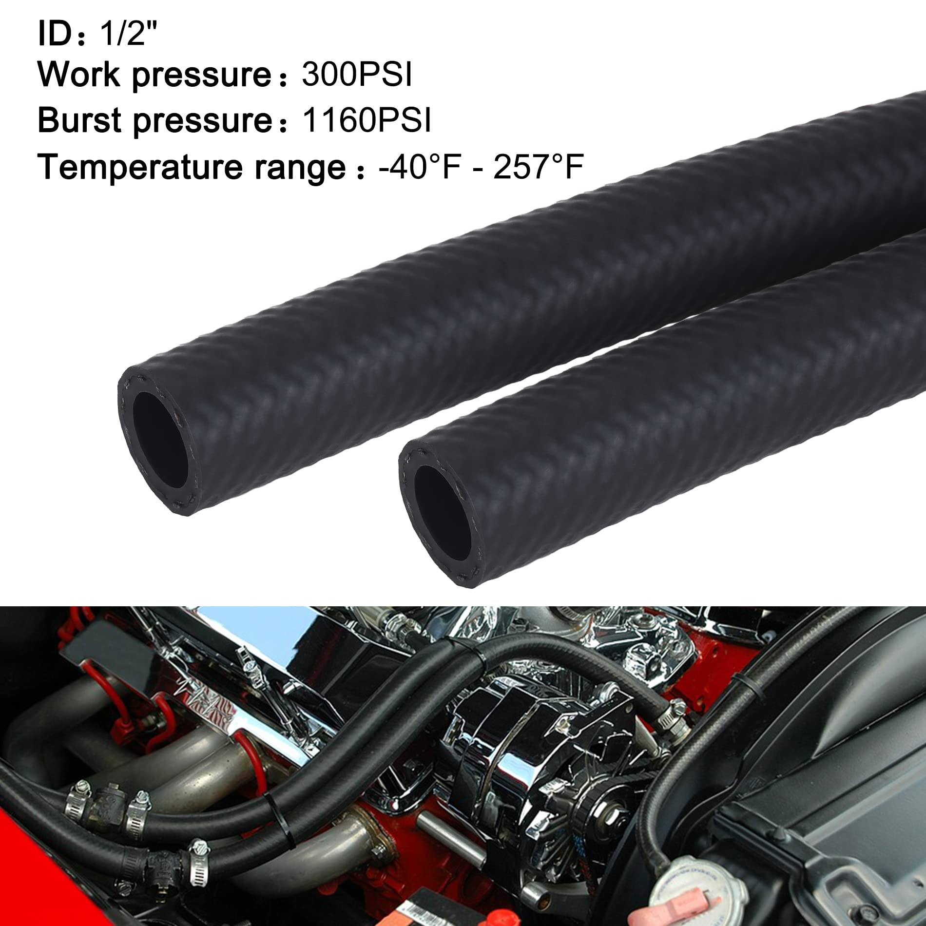 10FT 1/2 Inch SAE 30R7 Fuel Line Hose - Push Lock NBR Rubber, 300 PSI, For Gasoline, Oil, Biodiesel - View #2