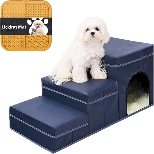 PUPPAW - Escaleras para perros pequeños - Rampa para perros para sofá - Escaleras para gatos de 3 escalones - Escalera plegable para mascotas -