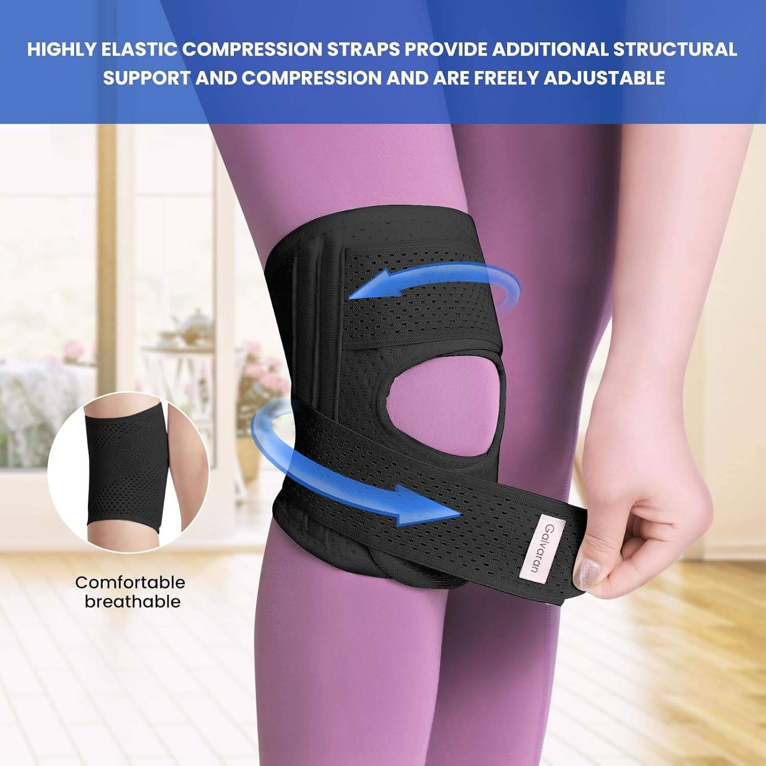 Galvaran Knee Brace for Women & Men with Side Stabilizers Upgraded for Meniscus Tear, ACL, MCL Arthritis Knee Pain Relief, Adjustable Breathable Injury Recovery Knee Support