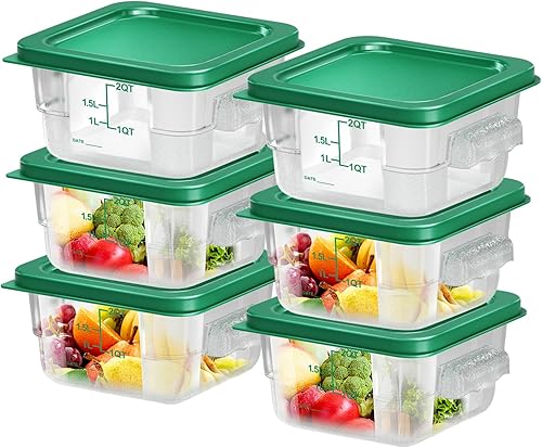 Miniatura 1 de 6 recipientes de almacenamiento de alimentos de 2 cuartos con tapa, recipientes cuadrados transparentes de almacenamiento comercial con asa y