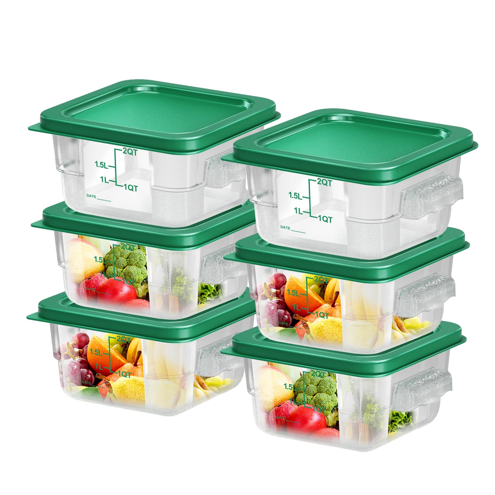 6 recipientes de almacenamiento de alimentos de 2 cuartos con tapa, recipientes cuadrados transparentes de almacenamiento comercial con asa y báscula para almacenamiento de alimentos en el