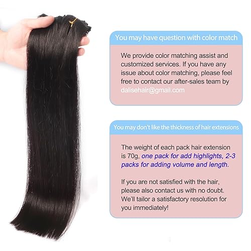 Miniatura 6 de Dalise Extensiones de cabello humano con clip, color negro natural, doble trama, extensiones de cabello suave liso con clip (#1B, 16 pulgadas)