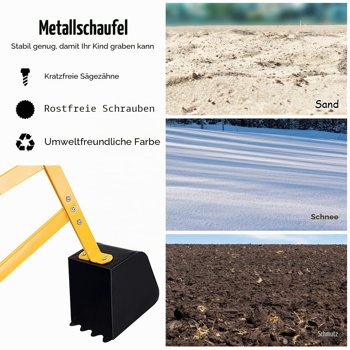 DREAMADE Sitzbagger Metall, Bagger zum draufsitzen mit 360°drehbarem Sitz & 4 Rädern, Sandkasten Aufsitzbagger, Sandspielzeug, Sandbagger für Kinder ab 3 Jahren (Gelb)