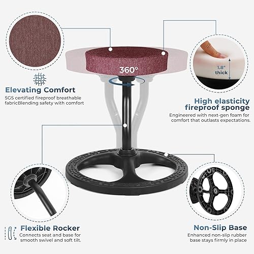 Miniatura 6 de Silla para niños con TDAH para niños, sillas de yoga para adultos, taburete oscilante, silla de escritorio flexible activa con base antideslizante y