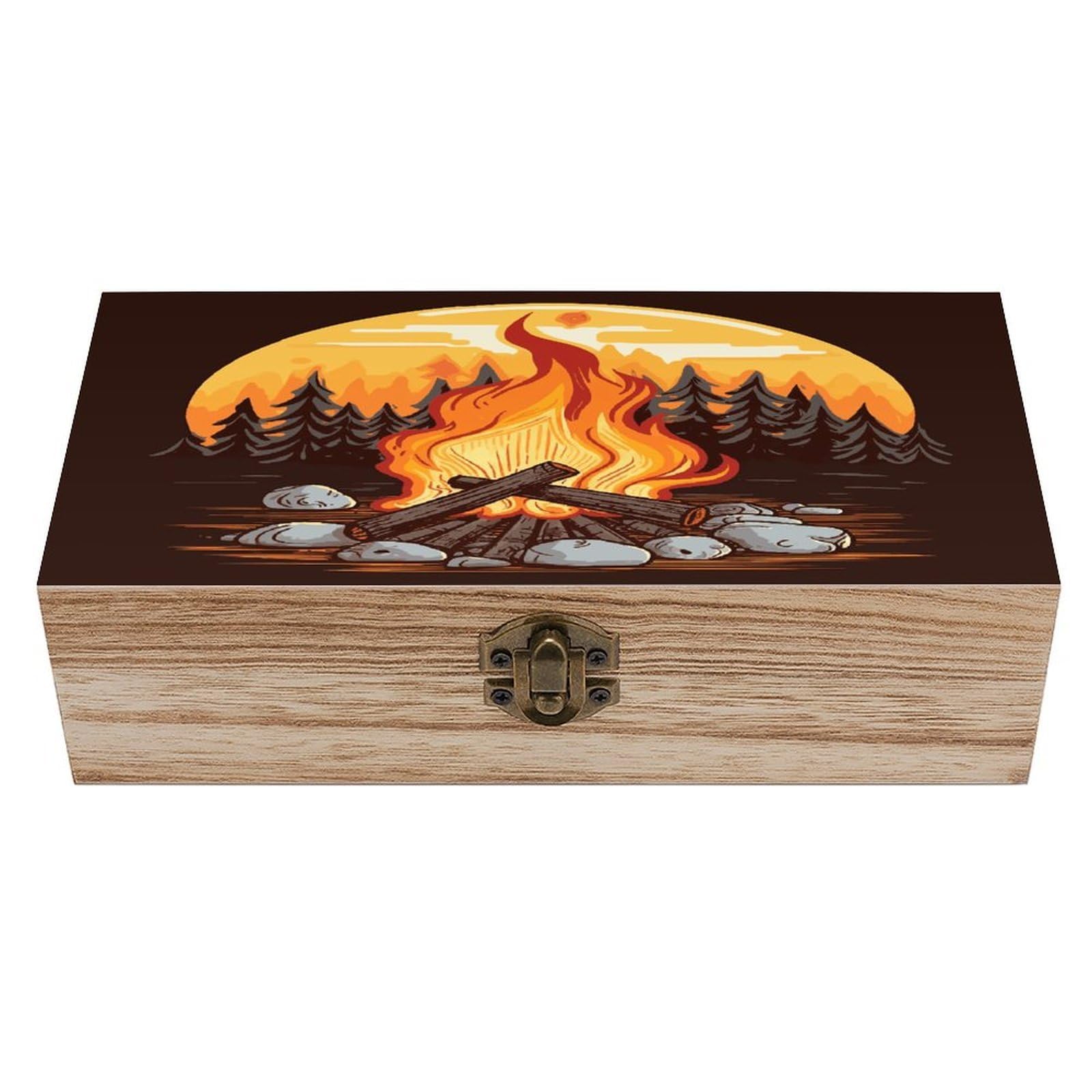 MUSM Bonfire Wooden Storage Box Vintage Wood Box with Lid Exquisite Crafts DIY Wood Gift Boxes Fashion Jewelry Boxes Art Stash Keepsake Storage Case Large Jewelry Case