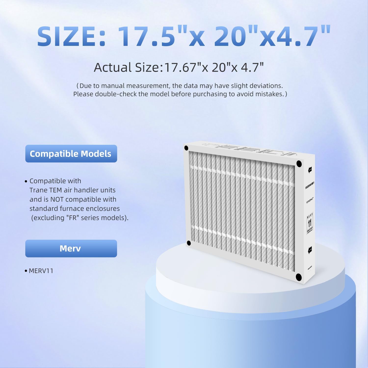 FLRQB5AH18M11 QuikBox MERV 11 Air Replacement Filter Compatible with Trane FLRQB5AH18M11,AH Dedicated 17.67"x 20"x 4.7"(1-PACK)